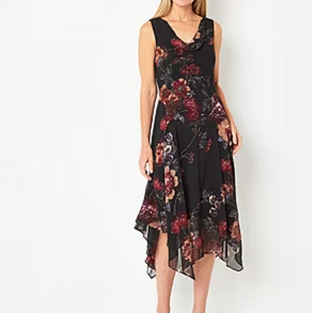 Robbie Bee Women's Drape Neck Chiffon Midi Dress